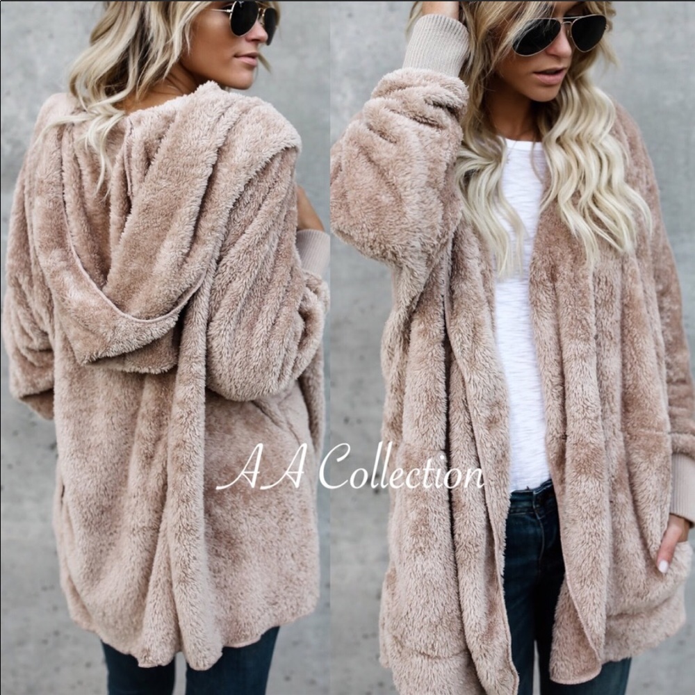Faux Fur Sherpa Hoodie Plush Jacket Coat OS - Picture 4 of 8